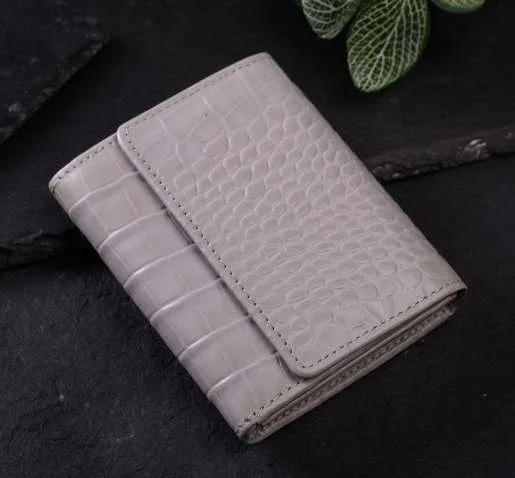 Croc Trifold – Dove Grey – genuine leather, wholesale from Charlie International India