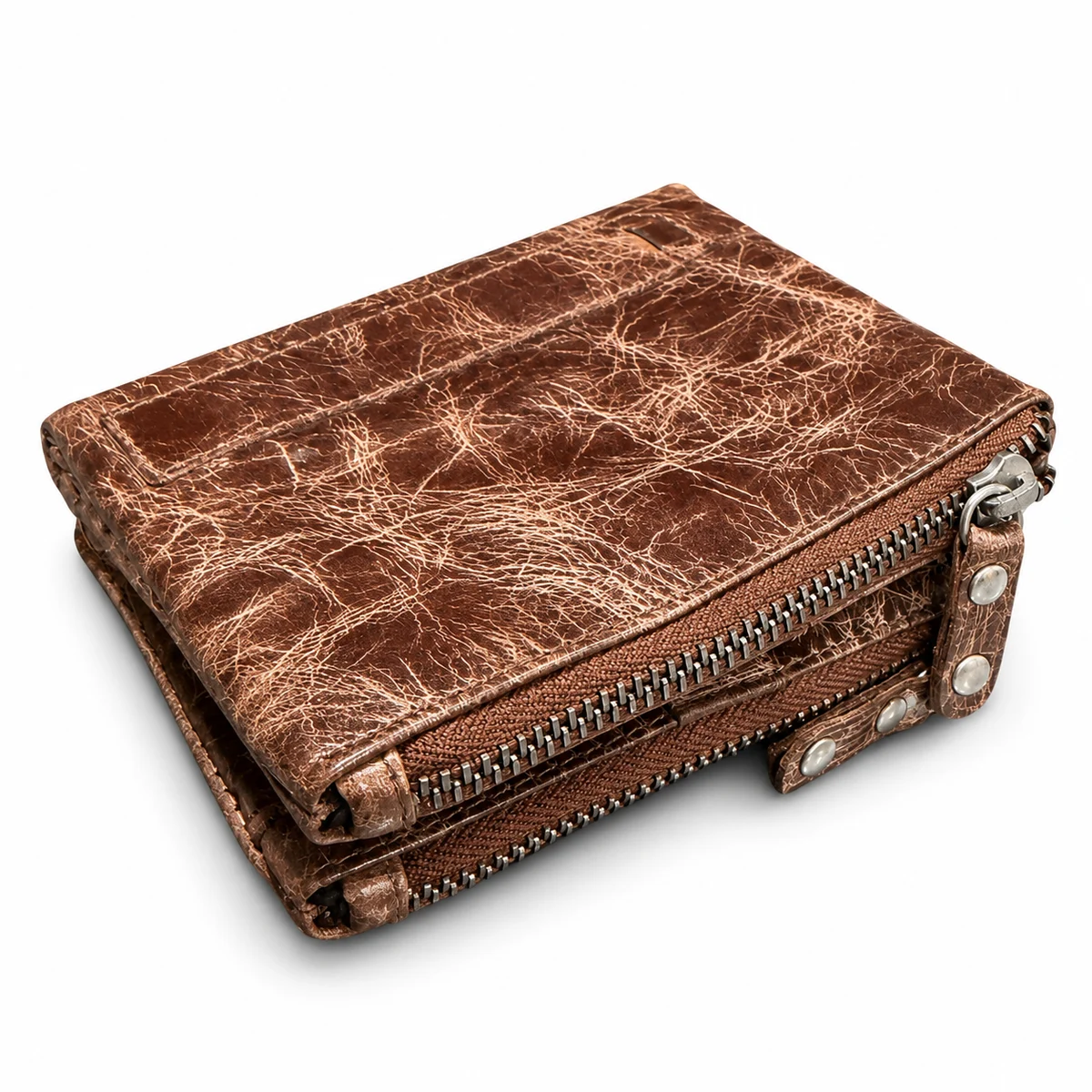 Crunch leather double-zip wallet