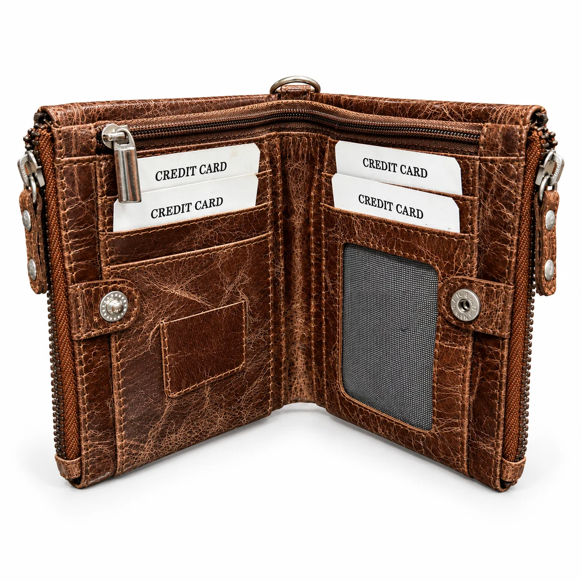 Crunch Zip Bifold – Brown – genuine leather, wholesale from Charlie International India